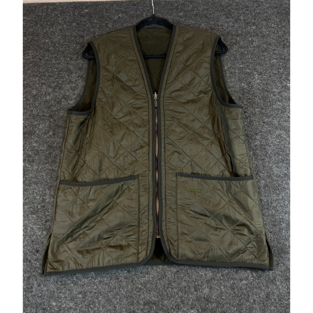Barbour Mens Reversible Quilted Fleece Vest Olive Green Gilet Zip Up Large
